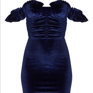 Navy velvet ruched bodycon mini dress